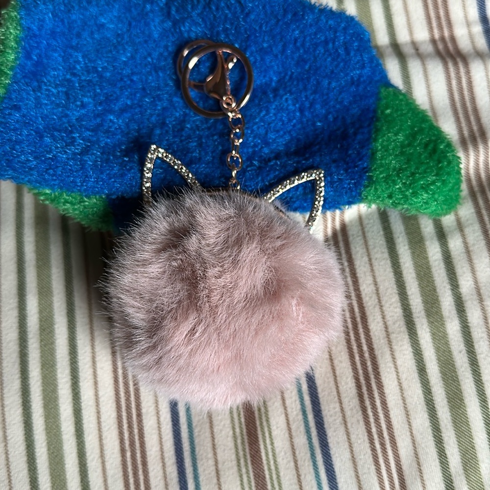 Claire’s Pink Furry Cat Pom Keychain